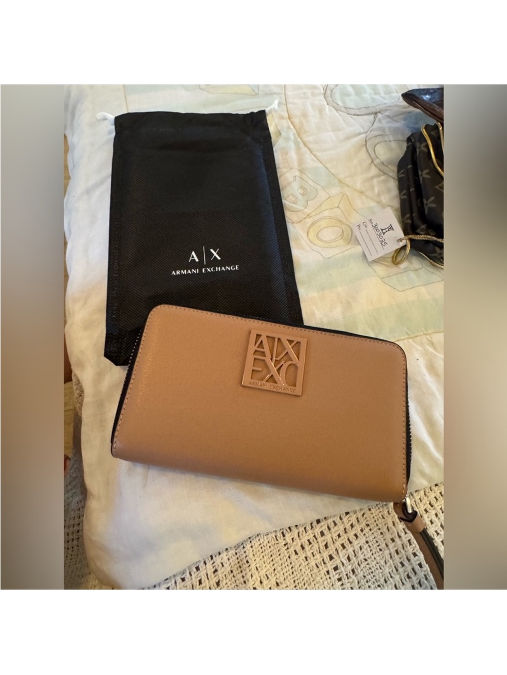 Armani Exchange Tan Zip-Around Wallet with A|X Logo